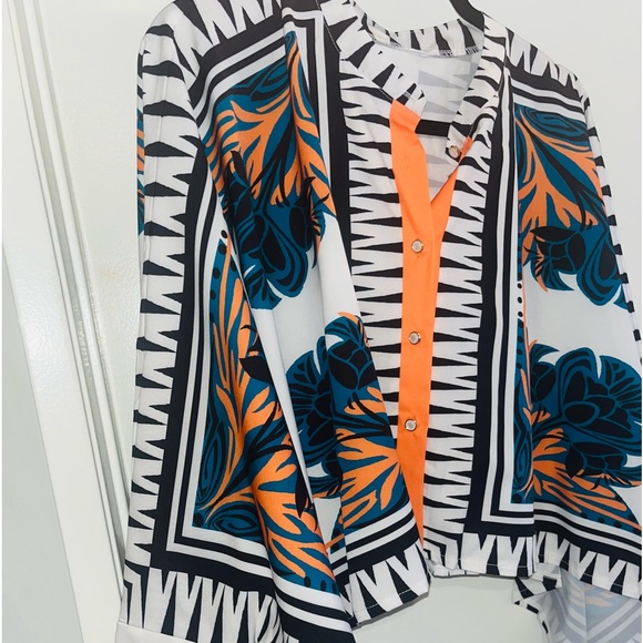 Two piece flower/ Aztec print set white black orange and teal - Picture 1 of 9